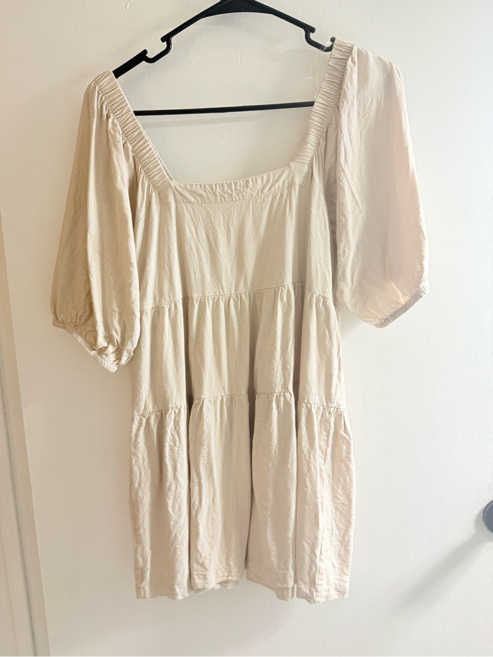 Cream Square-Neck Tiered Peasant Mini Dress or tunic - Picture 2 of 7